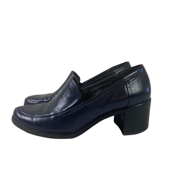 AEROSOLES 10.5 M Y2K loafers with big chunky heel dark navy blue - Picture 3 of 7